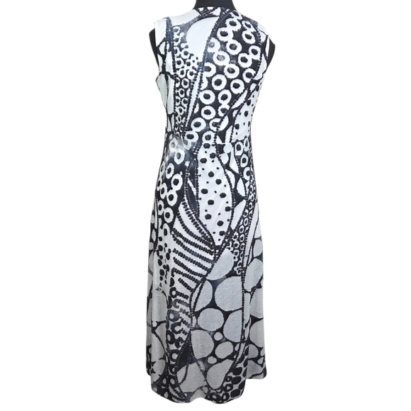 Alison Sheri Monochrome Abstract Midi Dress With Cutouts Size Small - Picture 3 of 5
